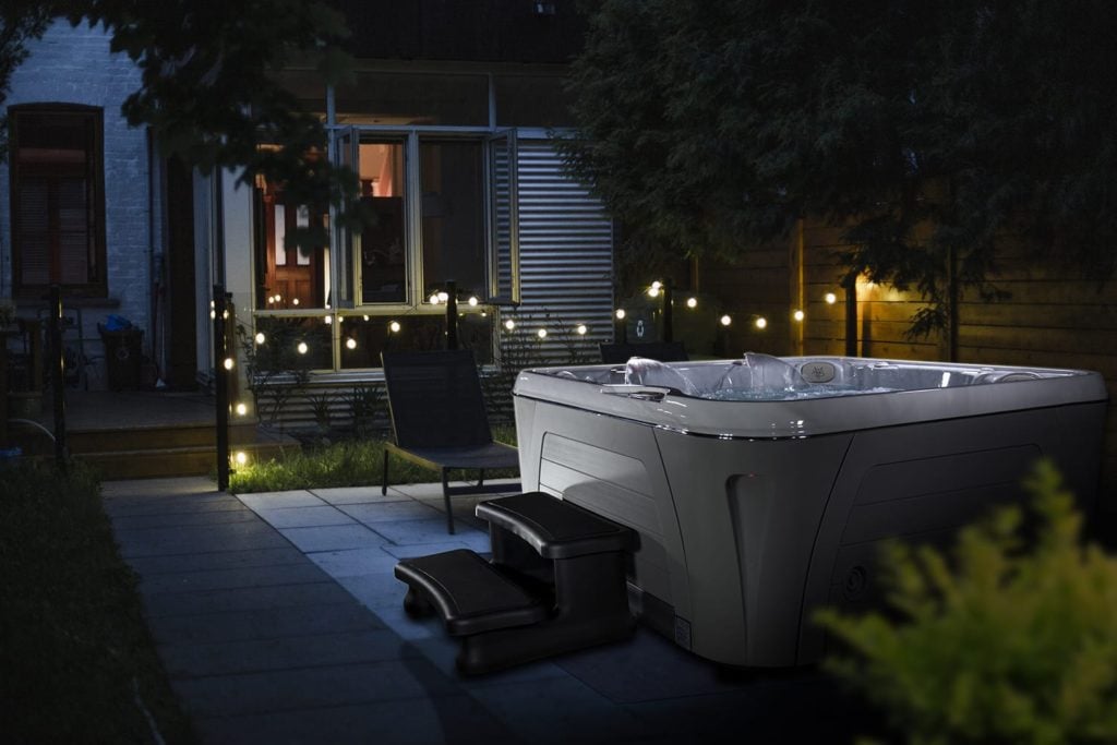 Set The Mood With Music 1 Mood Music and Lighting on the Hydropool Serenity 5900 in night time garden