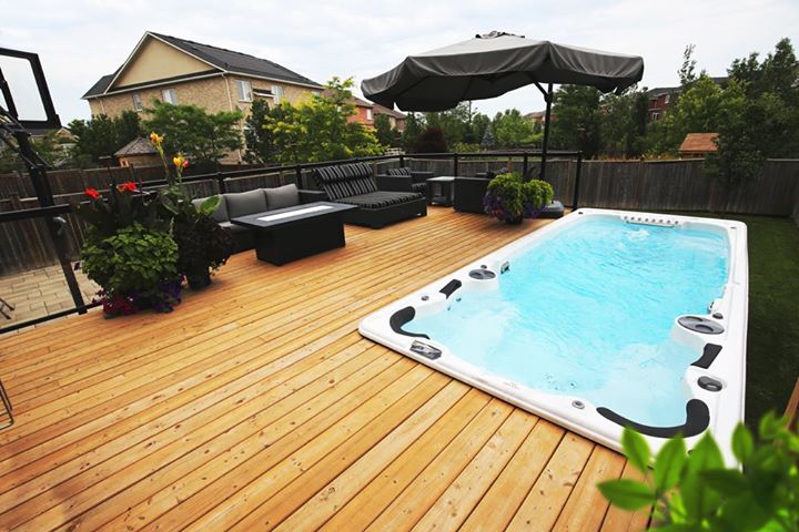 Edge of deck swim spa installation for everyday athletes