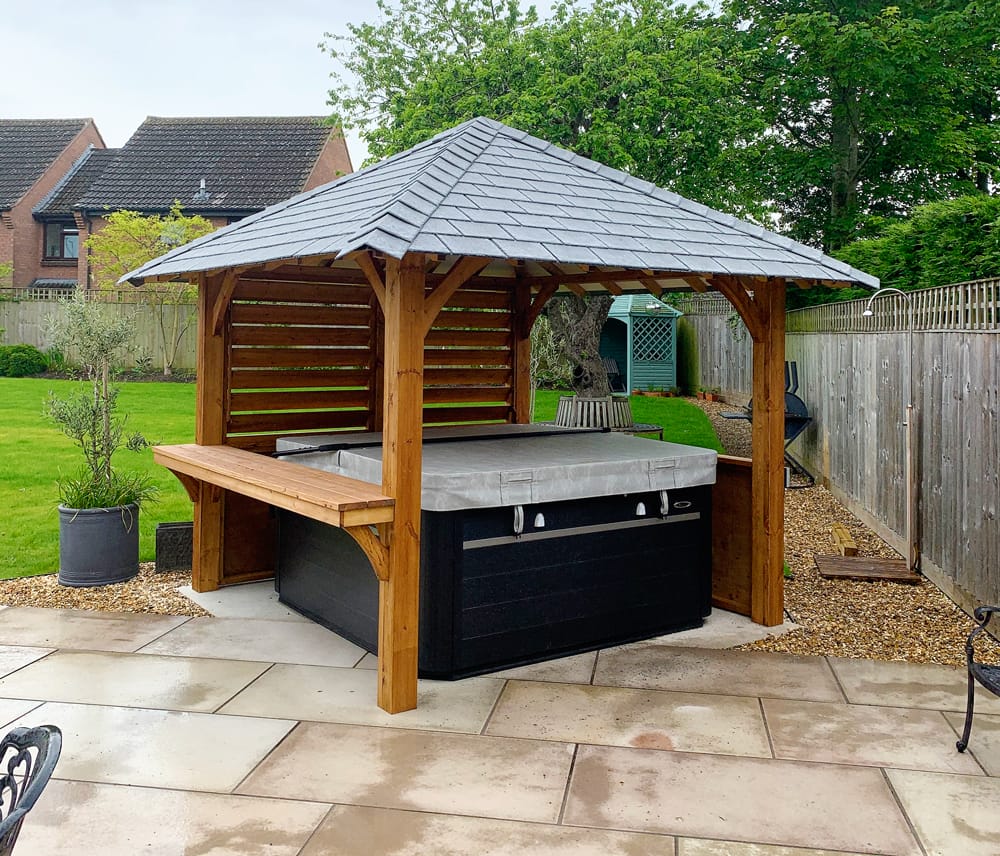 Hot Tub Gazebos 3 Breeze House Hot Tub cover with slate effect roof